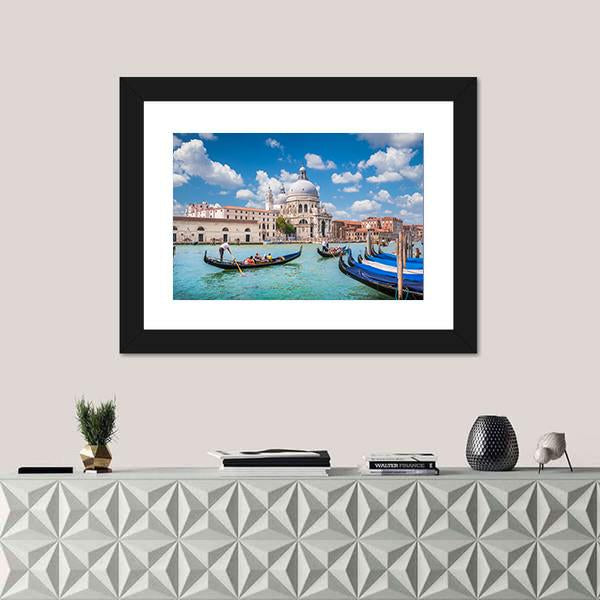 Traditional Gondolas on Canal Grande Canvas Wall Art-3 Horizontal-Gallery Wrap-25" x 16"-Tiaracle