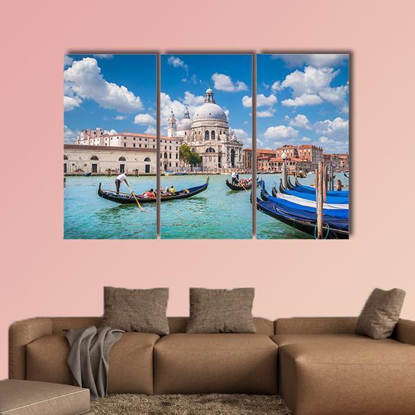 Traditional Gondolas on Canal Grande Canvas Wall Art-3 Horizontal-Gallery Wrap-37" x 24"-Tiaracle