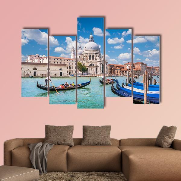 Traditional Gondolas on Canal Grande Canvas Wall Art-5 Pop-Gallery Wrap-47" x 32"-Tiaracle