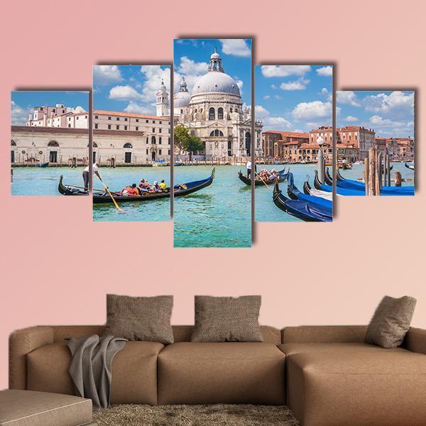 Traditional Gondolas on Canal Grande Canvas Wall Art-5 Star-Gallery Wrap-62" x 32"-Tiaracle