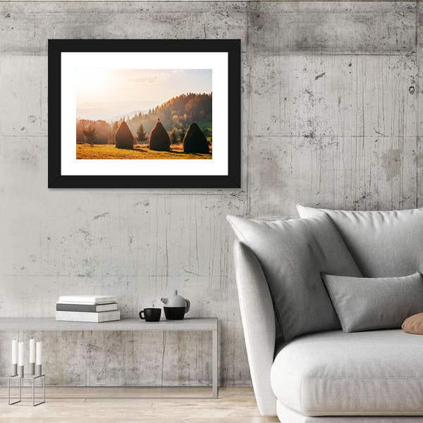 Traditional Hay Stacks In Carpathian Ukraine Canvas Wall Art-3 Horizontal-Gallery Wrap-25" x 16"-Tiaracle