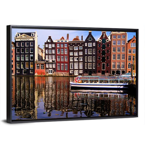 Traditional Houses Of Amsterdam Canvas Wall Art-3 Horizontal-Gallery Wrap-25" x 16"-Tiaracle