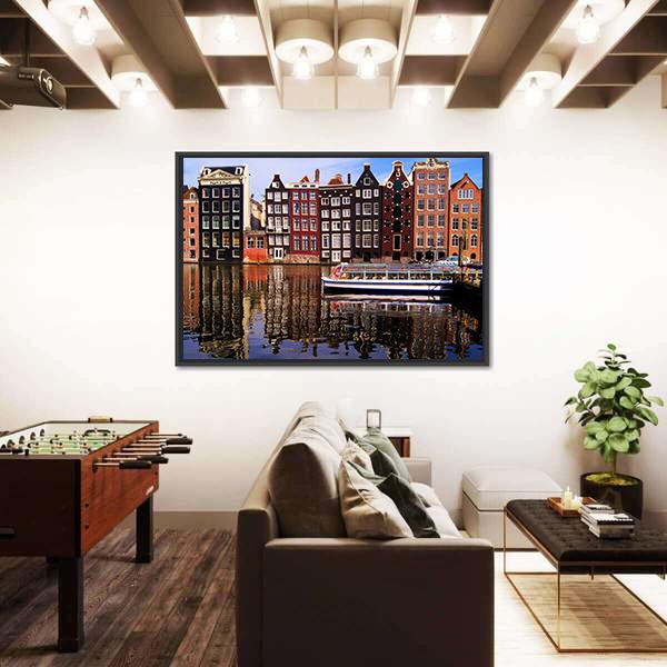 Traditional Houses Of Amsterdam Canvas Wall Art-3 Horizontal-Gallery Wrap-25" x 16"-Tiaracle