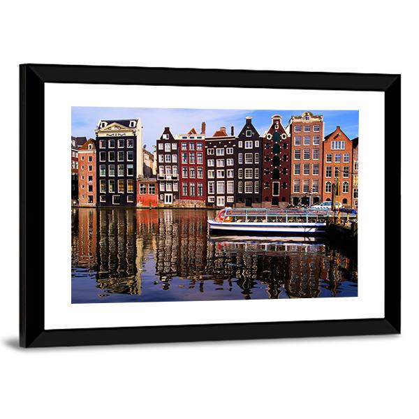 Traditional Houses Of Amsterdam Canvas Wall Art-3 Horizontal-Gallery Wrap-25" x 16"-Tiaracle