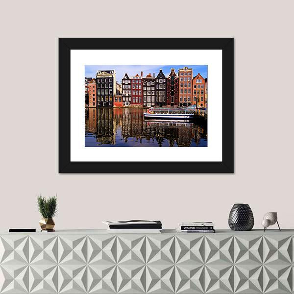 Traditional Houses Of Amsterdam Canvas Wall Art-3 Horizontal-Gallery Wrap-25" x 16"-Tiaracle