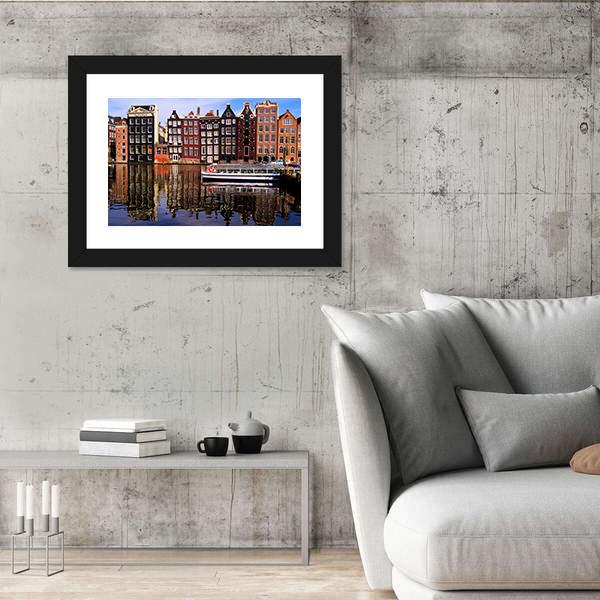 Traditional Houses Of Amsterdam Canvas Wall Art-3 Horizontal-Gallery Wrap-25" x 16"-Tiaracle