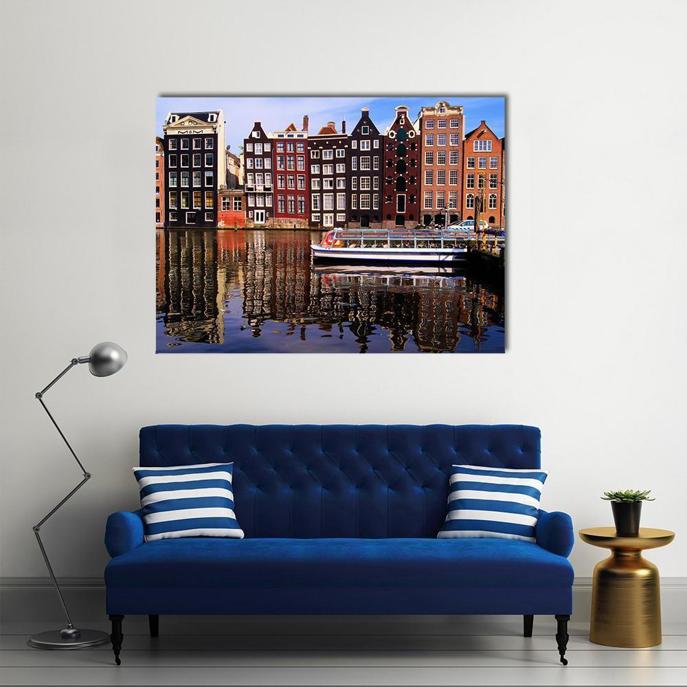 Traditional Houses Of Amsterdam Canvas Wall Art-1 Piece-Gallery Wrap-48" x 32"-Tiaracle