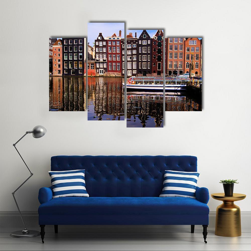 Traditional Houses Of Amsterdam Canvas Wall Art-4 Pop-Gallery Wrap-50" x 32"-Tiaracle