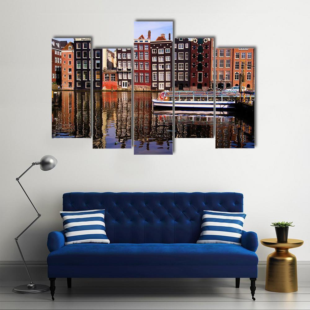 Traditional Houses Of Amsterdam Canvas Wall Art-5 Pop-Gallery Wrap-47" x 32"-Tiaracle