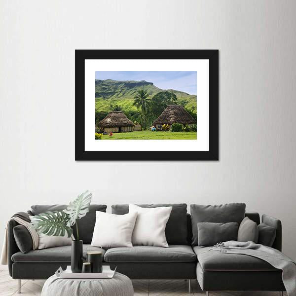 Traditional Houses Of Navala Village Canvas Wall Art-1 Piece-Framed Print-20" x 16"-Tiaracle