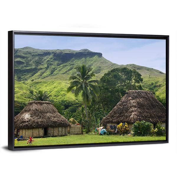 Traditional Houses Of Navala Village Canvas Wall Art-3 Horizontal-Gallery Wrap-25" x 16"-Tiaracle