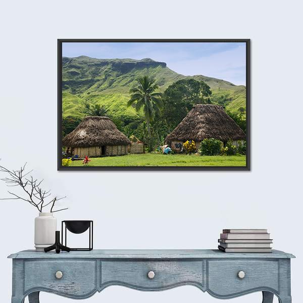 Traditional Houses Of Navala Village Canvas Wall Art-3 Horizontal-Gallery Wrap-25" x 16"-Tiaracle