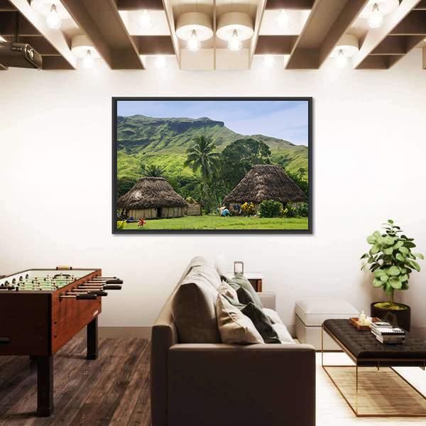 Traditional Houses Of Navala Village Canvas Wall Art-3 Horizontal-Gallery Wrap-25" x 16"-Tiaracle