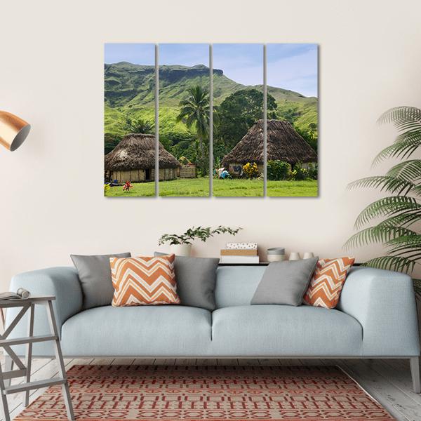 Traditional Houses Of Navala Village Canvas Wall Art-4 Horizontal-Gallery Wrap-34" x 24"-Tiaracle