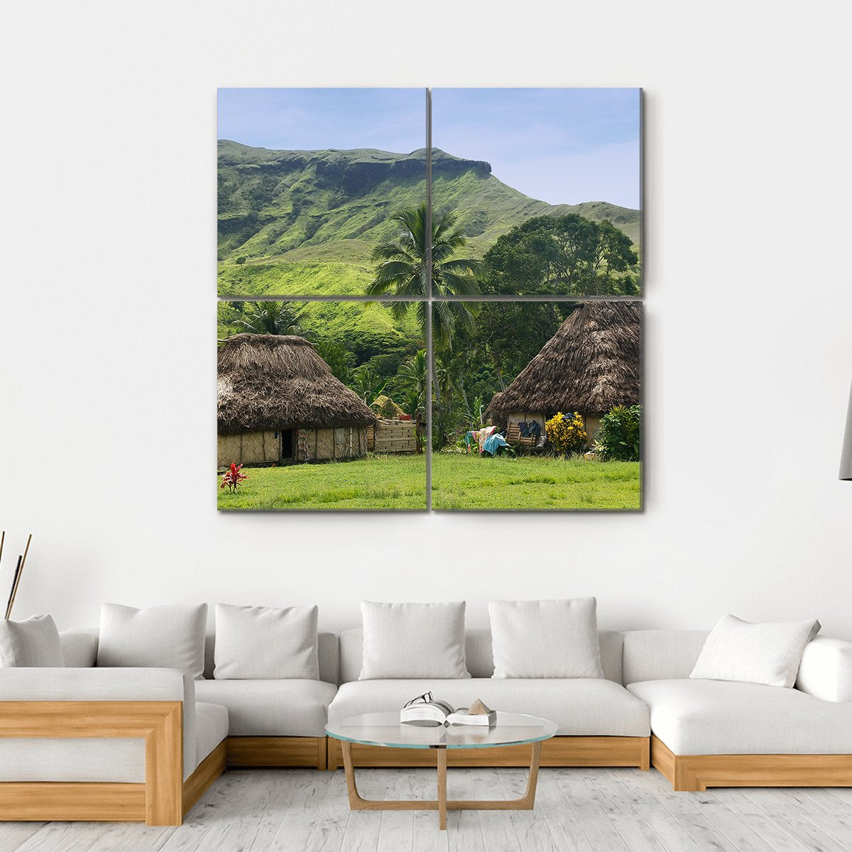 Traditional Houses Of Navala Village Canvas Wall Art-4 Square-Gallery Wrap-17" x 17"-Tiaracle