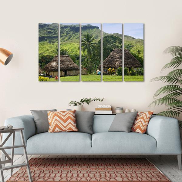 Traditional Houses Of Navala Village Canvas Wall Art-5 Horizontal-Gallery Wrap-22" x 12"-Tiaracle