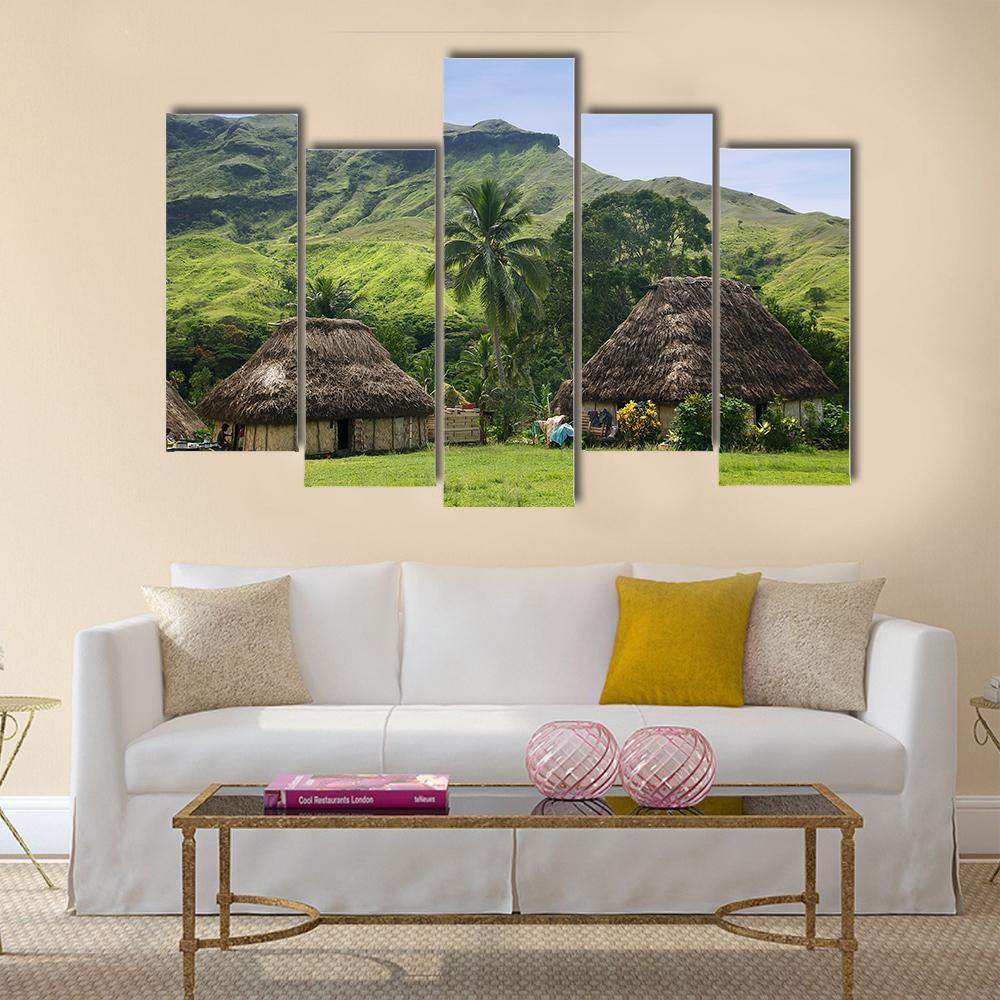 Traditional Houses Of Navala Village Canvas Wall Art-5 Pop-Gallery Wrap-47" x 32"-Tiaracle