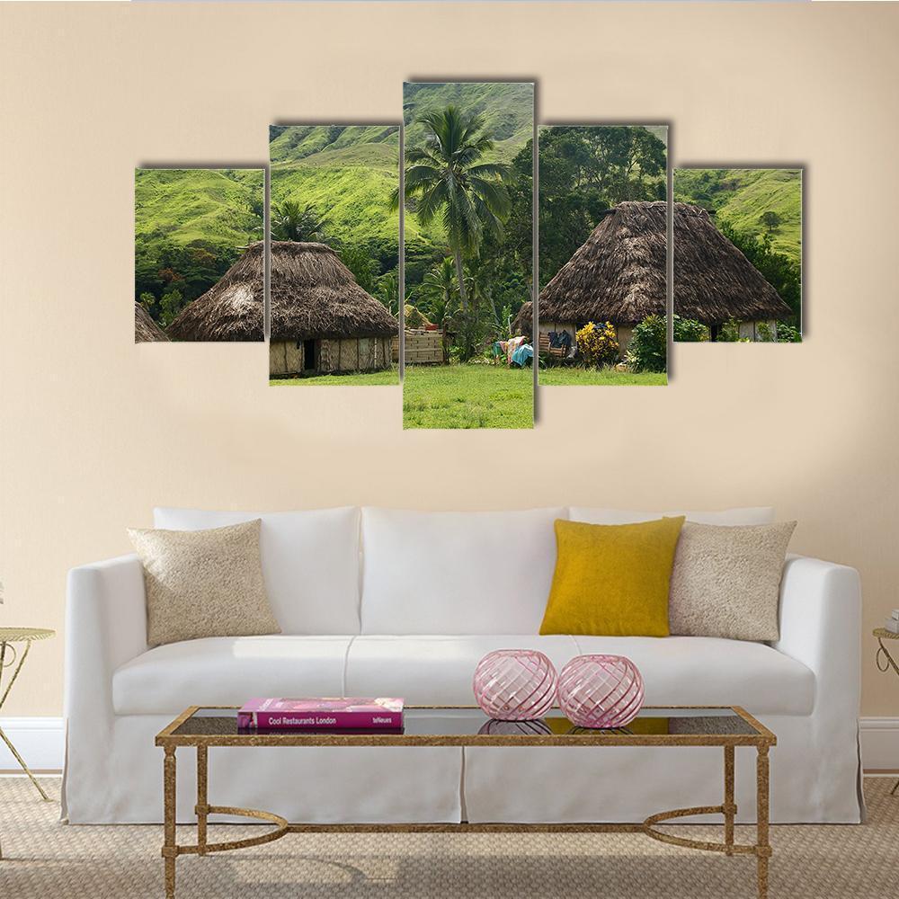 Traditional Houses Of Navala Village Canvas Wall Art-5 Star-Gallery Wrap-62" x 32"-Tiaracle