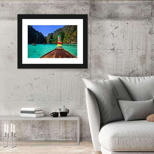 Traditional Longtail Boat In Pile Bay Canvas Wall Art-5 Horizontal-Gallery Wrap-22" x 12"-Tiaracle