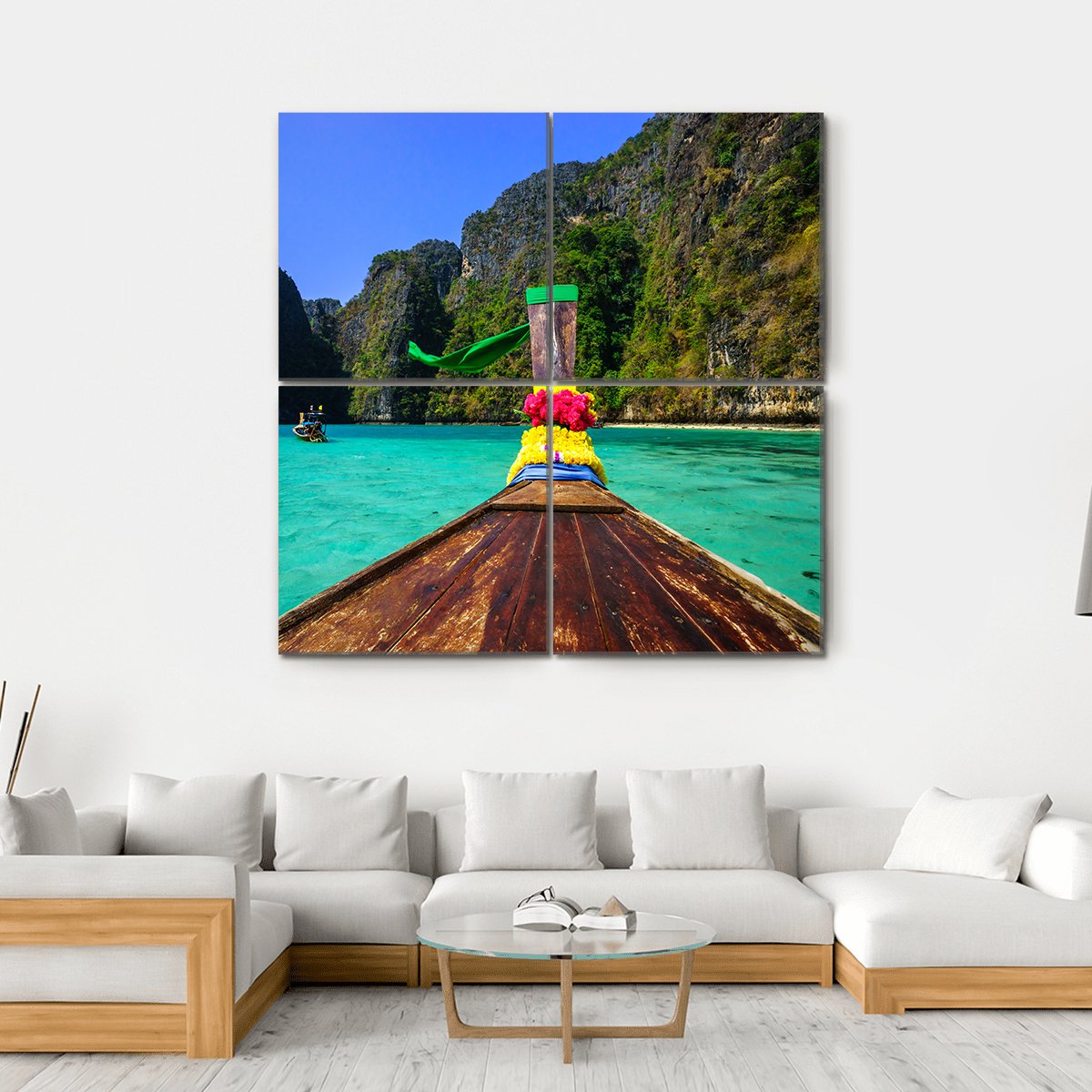 Traditional Longtail Boat In Pile Bay Canvas Wall Art-4 Square-Gallery Wrap-17" x 17"-Tiaracle