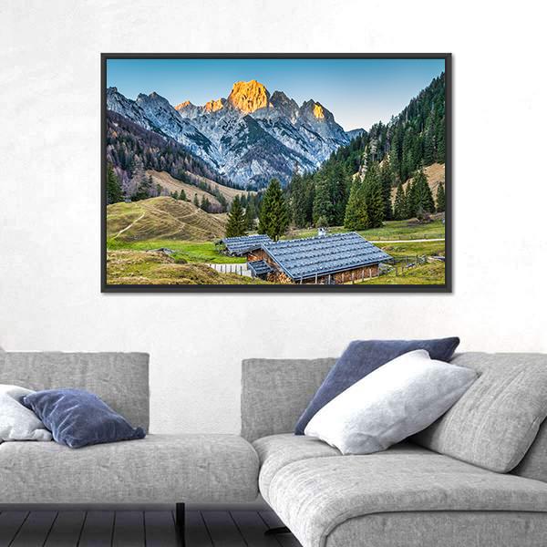 Traditional Mountain Chalets Canvas Wall Art-1 Piece-Floating Frame-24" x 16"-Tiaracle