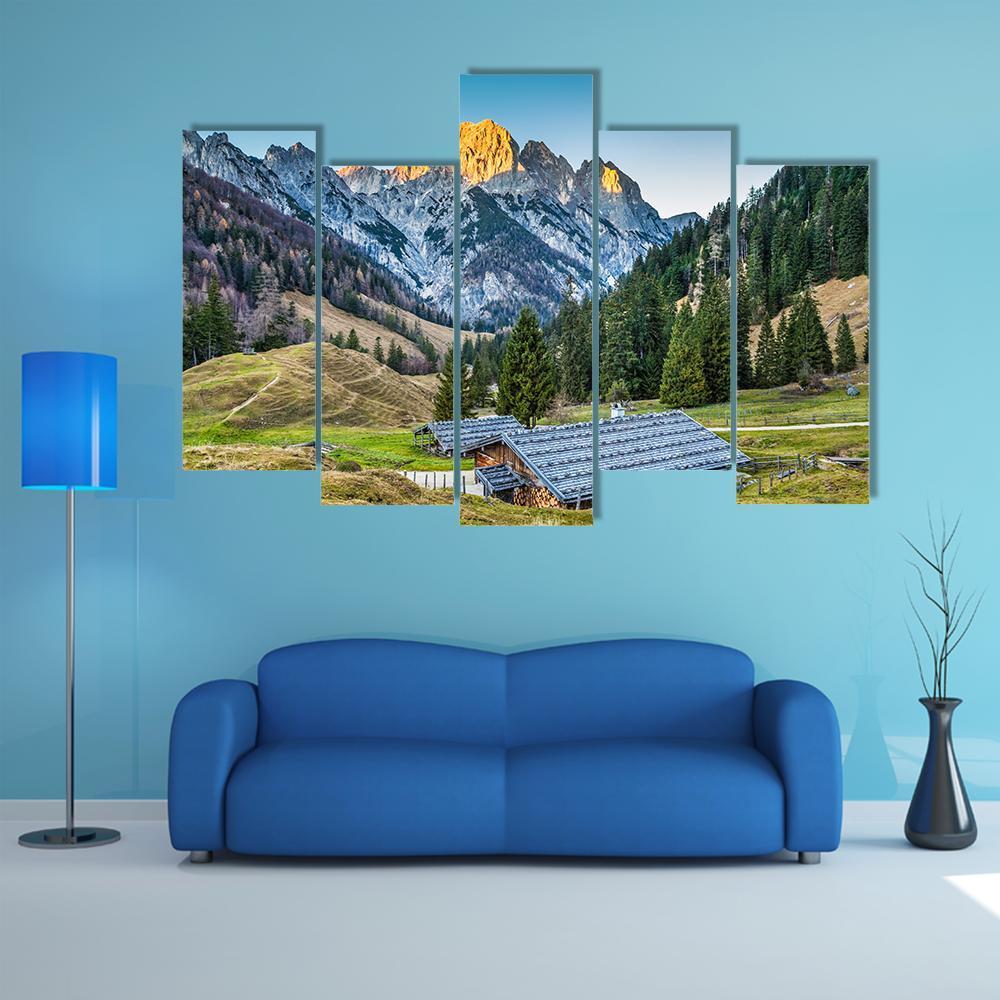 Traditional Mountain Chalets Canvas Wall Art-5 Pop-Gallery Wrap-47" x 32"-Tiaracle