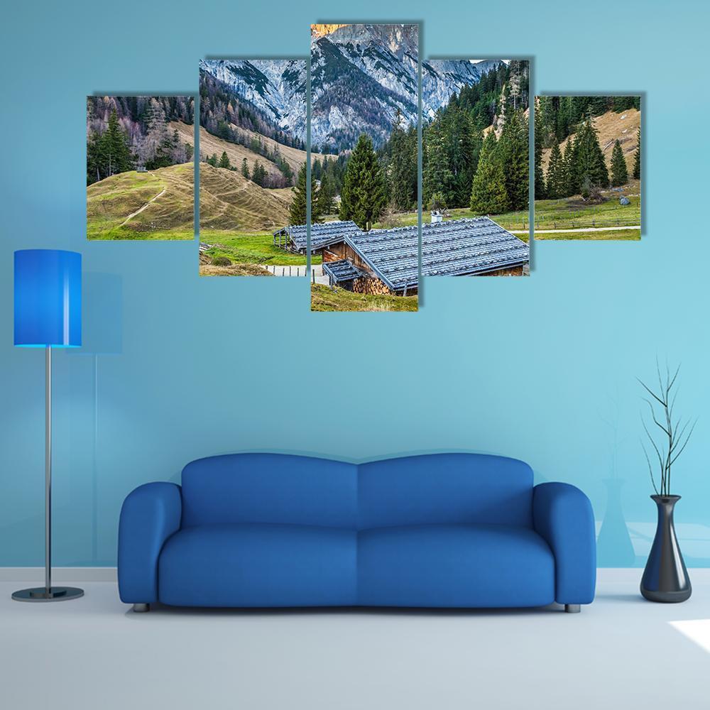 Traditional Mountain Chalets Canvas Wall Art-4 Pop-Gallery Wrap-50" x 32"-Tiaracle