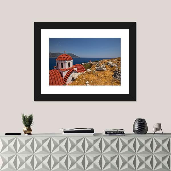 Traditional Red Roof Church On Karpathos Island Canvas Wall Art-3 Horizontal-Gallery Wrap-25" x 16"-Tiaracle