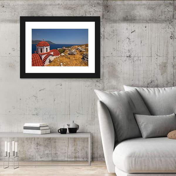 Traditional Red Roof Church On Karpathos Island Canvas Wall Art-5 Horizontal-Gallery Wrap-22" x 12"-Tiaracle