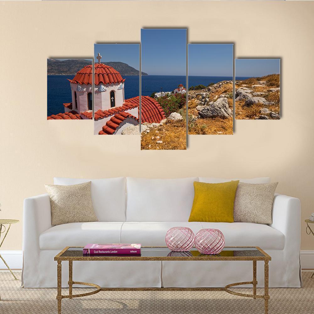 Traditional Red Roof Church On Karpathos Island Canvas Wall Art-5 Star-Gallery Wrap-62" x 32"-Tiaracle