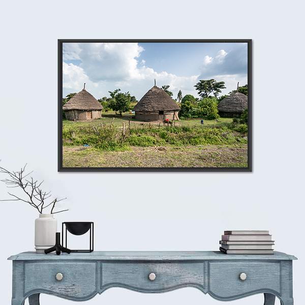 Traditional Straw Huts In The Omo Valley Of Ethiopia Canvas Wall Art-3 Horizontal-Gallery Wrap-25" x 16"-Tiaracle