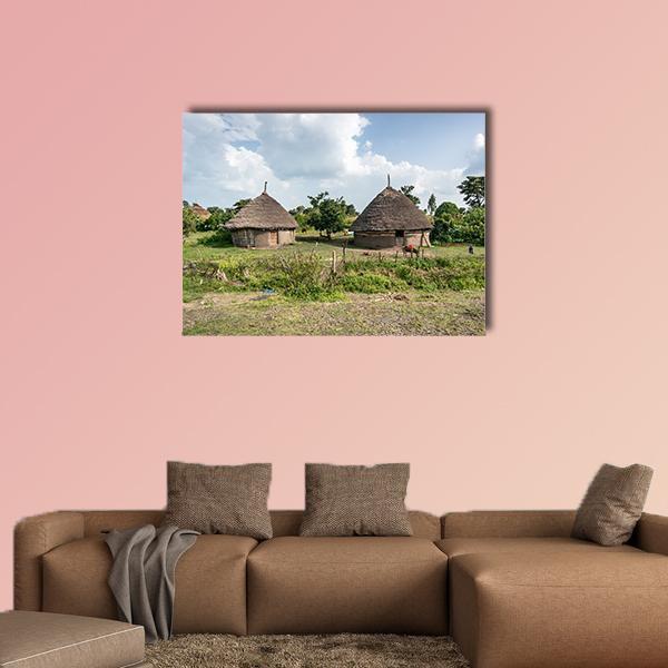 Traditional Straw Huts In The Omo Valley Of Ethiopia Canvas Wall Art-1 Piece-Gallery Wrap-48" x 32"-Tiaracle