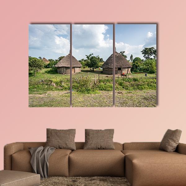 Traditional Straw Huts In The Omo Valley Of Ethiopia Canvas Wall Art-3 Horizontal-Gallery Wrap-37" x 24"-Tiaracle