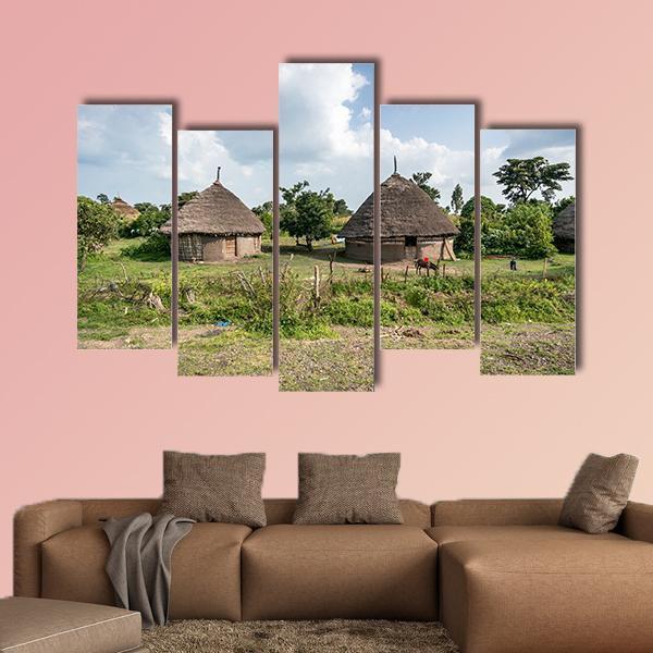 Traditional Straw Huts In The Omo Valley Of Ethiopia Canvas Wall Art-5 Pop-Gallery Wrap-47" x 32"-Tiaracle