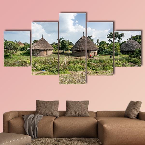 Traditional Straw Huts In The Omo Valley Of Ethiopia Canvas Wall Art-5 Star-Gallery Wrap-62" x 32"-Tiaracle
