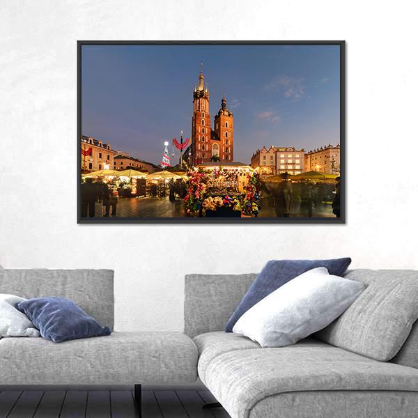 Traditional Street Market Canvas Wall Art-1 Piece-Floating Frame-24" x 16"-Tiaracle