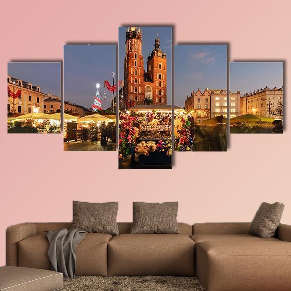 Traditional Street Market Canvas Wall Art-5 Star-Gallery Wrap-62" x 32"-Tiaracle