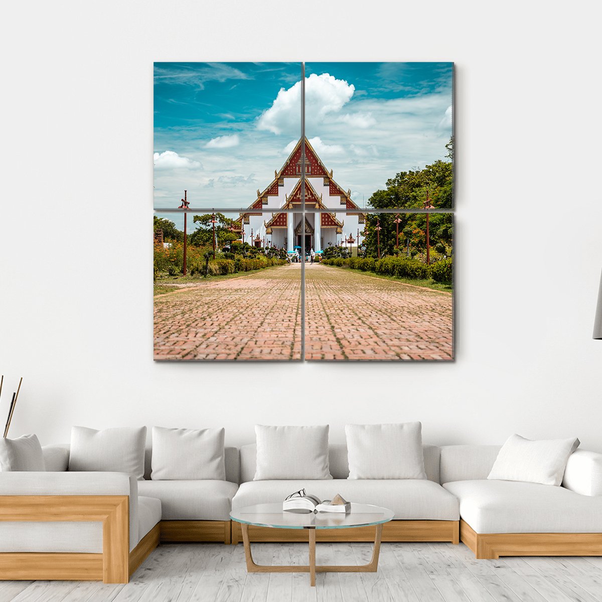 Thai Buddhist Temple Canvas Wall Art-4 Square-Gallery Wrap-17" x 17"-Tiaracle