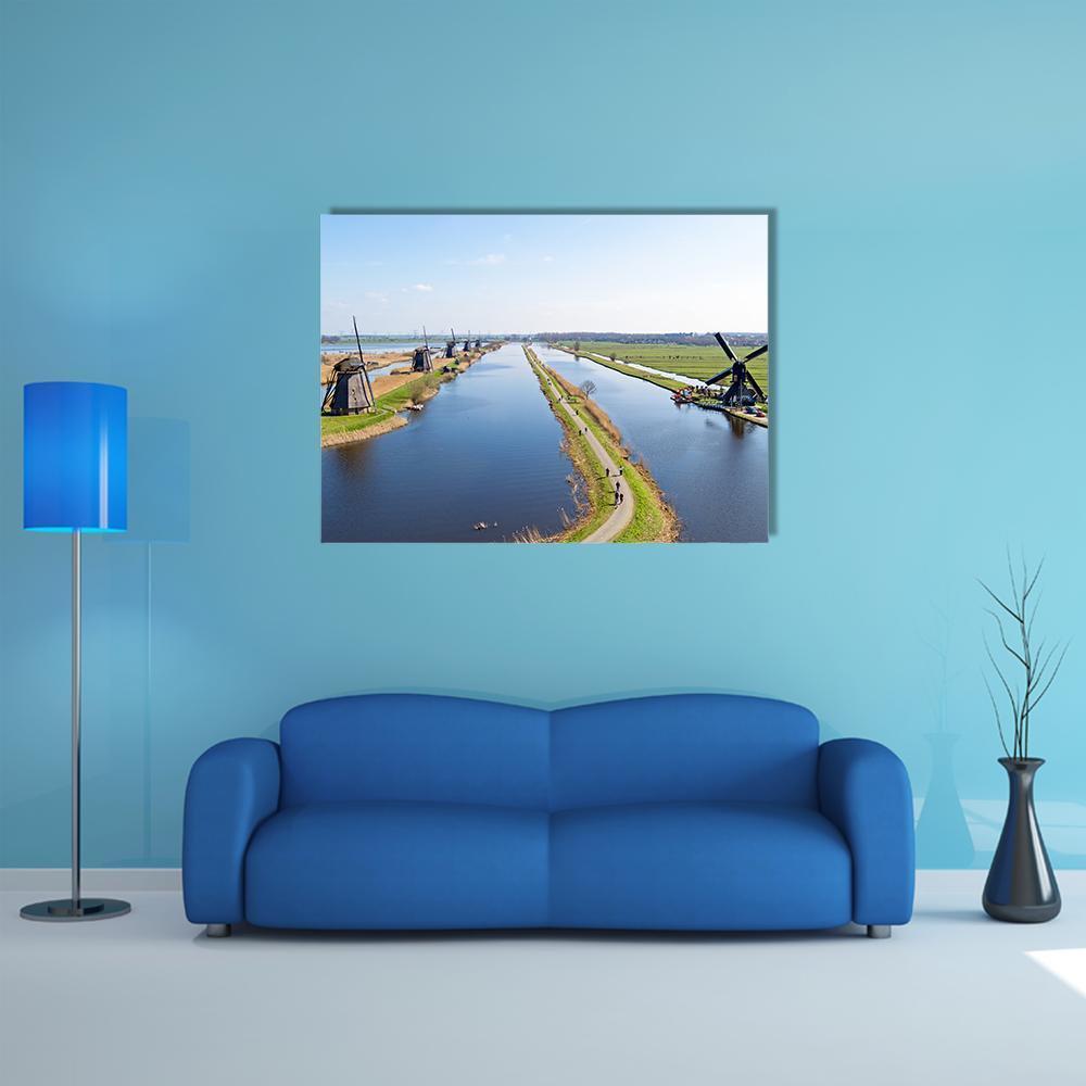Traditional Windmills Netherlands Canvas Wall Art-4 Horizontal-Gallery Wrap-34" x 24"-Tiaracle