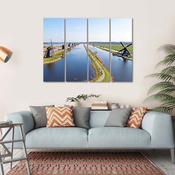 Traditional Windmills Netherlands Canvas Wall Art-4 Horizontal-Gallery Wrap-34" x 24"-Tiaracle