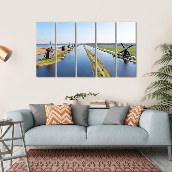 Traditional Windmills Netherlands Canvas Wall Art-5 Horizontal-Gallery Wrap-22" x 12"-Tiaracle