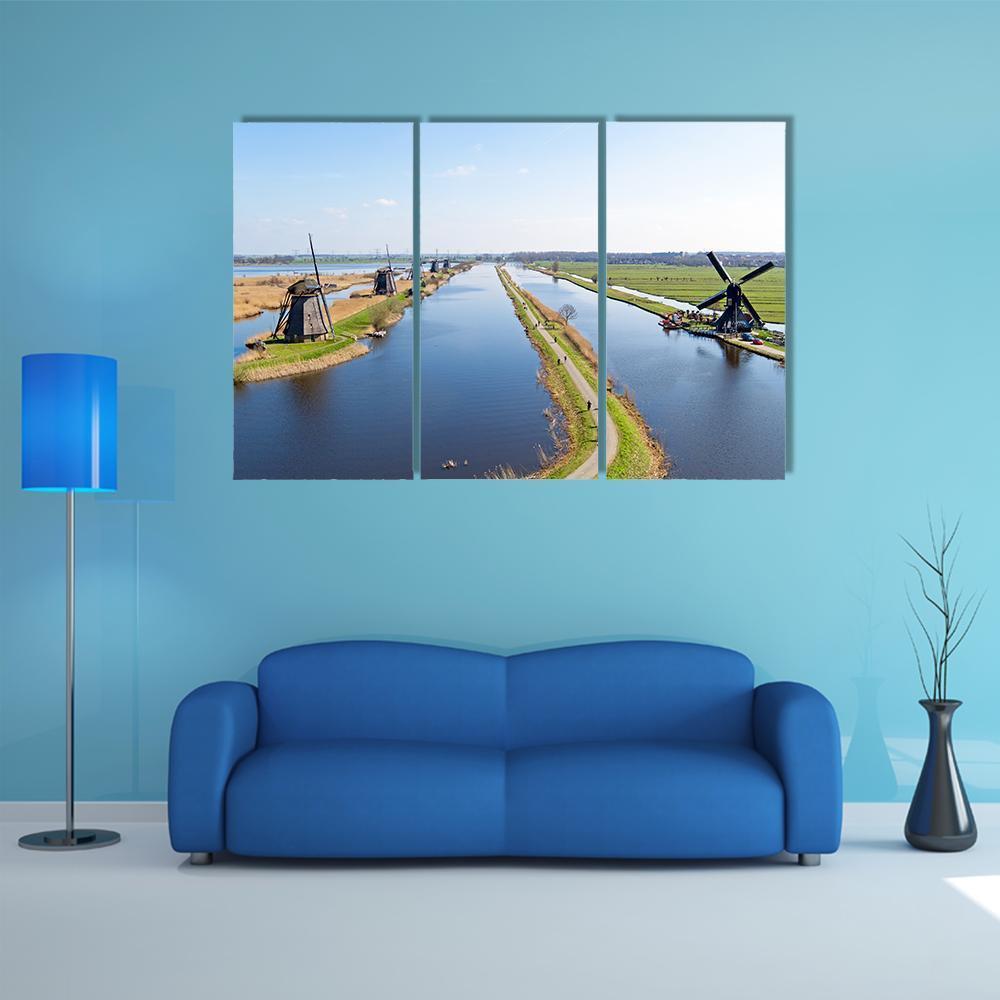 Traditional Windmills Netherlands Canvas Wall Art-3 Horizontal-Gallery Wrap-37" x 24"-Tiaracle