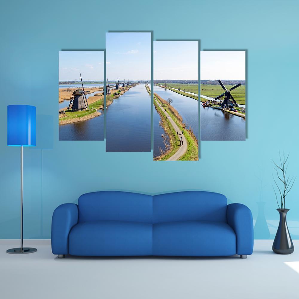 Traditional Windmills Netherlands Canvas Wall Art-4 Pop-Gallery Wrap-50" x 32"-Tiaracle