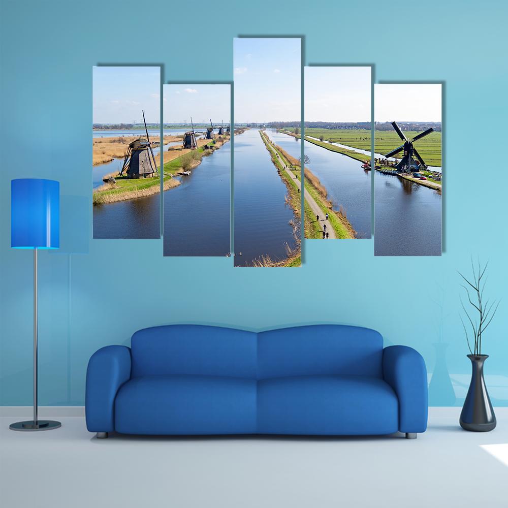 Traditional Windmills Netherlands Canvas Wall Art-5 Pop-Gallery Wrap-47" x 32"-Tiaracle