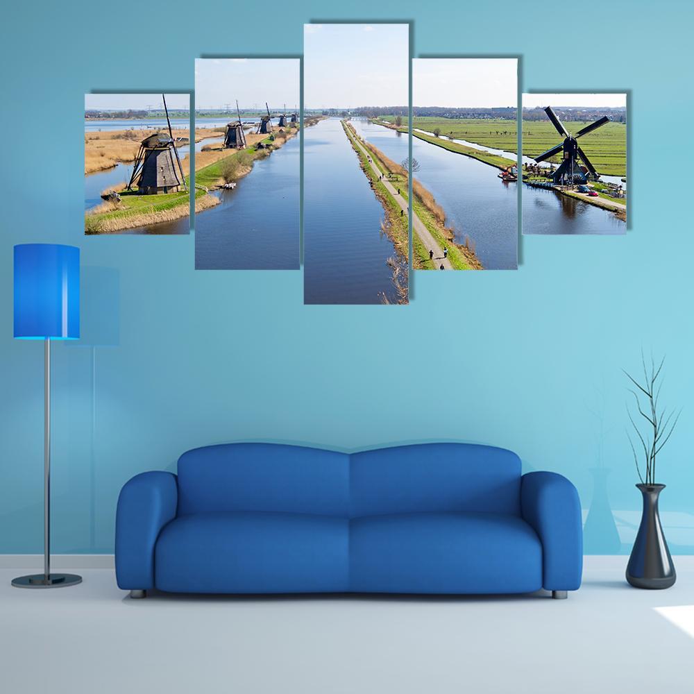 Traditional Windmills Netherlands Canvas Wall Art-5 Pop-Gallery Wrap-47" x 32"-Tiaracle