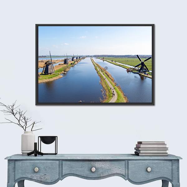 Traditional Windmills Netherlands Canvas Wall Art-3 Horizontal-Gallery Wrap-25" x 16"-Tiaracle