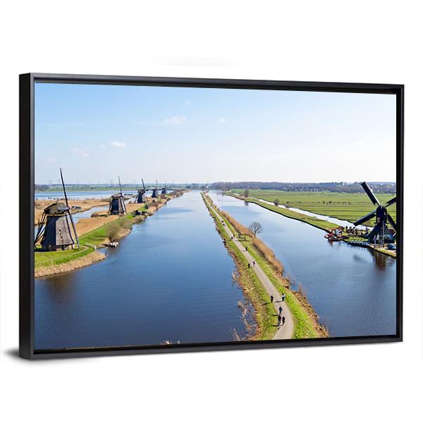 Traditional Windmills Netherlands Canvas Wall Art-5 Horizontal-Gallery Wrap-22" x 12"-Tiaracle