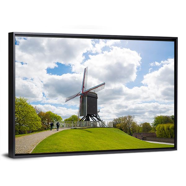 Traditional Wooden Old Windmill In Bruges Canvas Wall Art-3 Horizontal-Gallery Wrap-25" x 16"-Tiaracle
