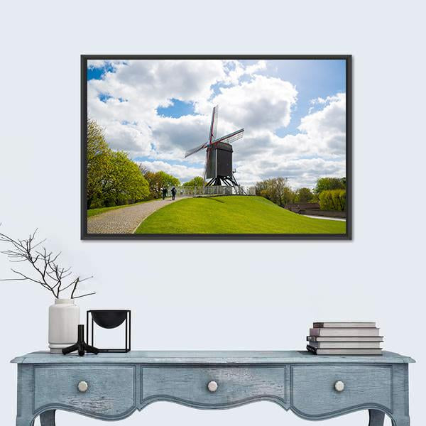 Traditional Wooden Old Windmill In Bruges Canvas Wall Art-3 Horizontal-Gallery Wrap-25" x 16"-Tiaracle