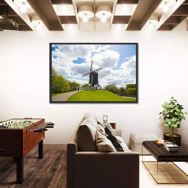 Traditional Wooden Old Windmill In Bruges Canvas Wall Art-3 Horizontal-Gallery Wrap-25" x 16"-Tiaracle